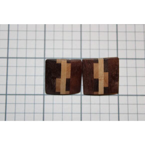 Attractive Vintage c1980 1" Square Wood Parquet Clip-On Earrings--Excellent! - Picture 3 of 3